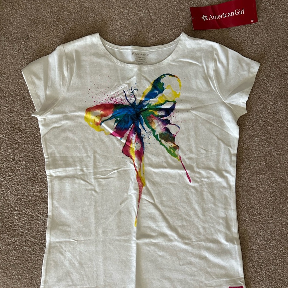 American Girl Lea Clark White Tee with Vibrant butterfly Design size 18/20